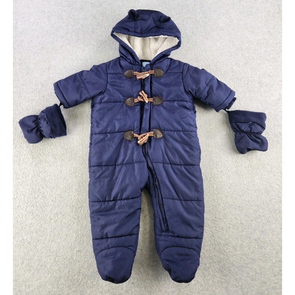 Children's Place Baby Snowsuit One Piece Fleece Lined Hooded Zip Mittens 6-9 M